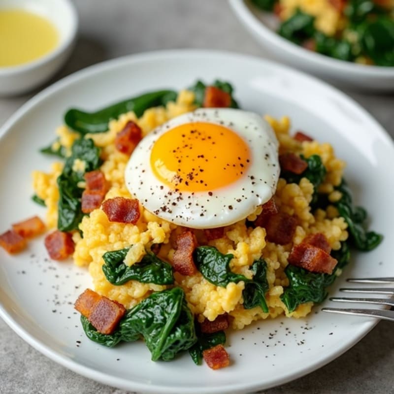 Egg White Scramble with Spinach and Turkey Bacon