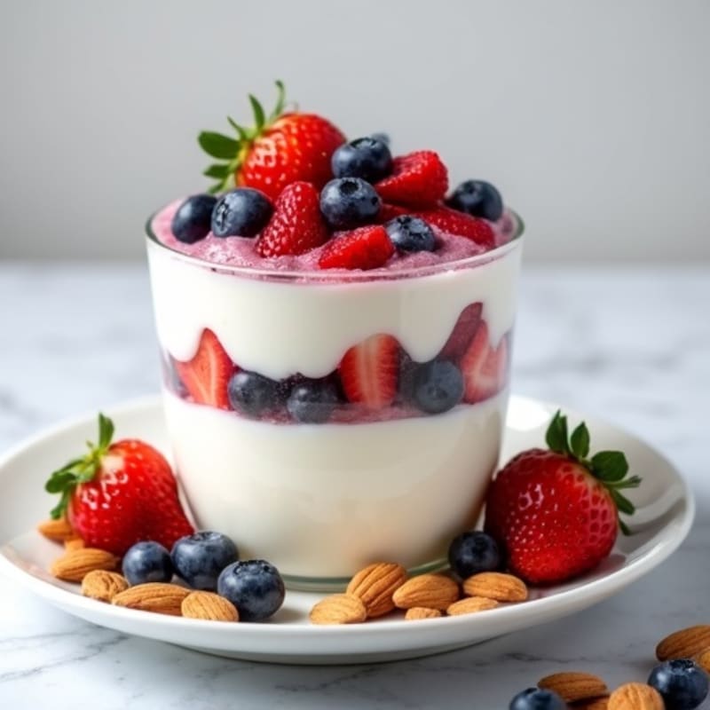Silky Greek Yogurt Protein Parfait with Mixed Berries and Almonds