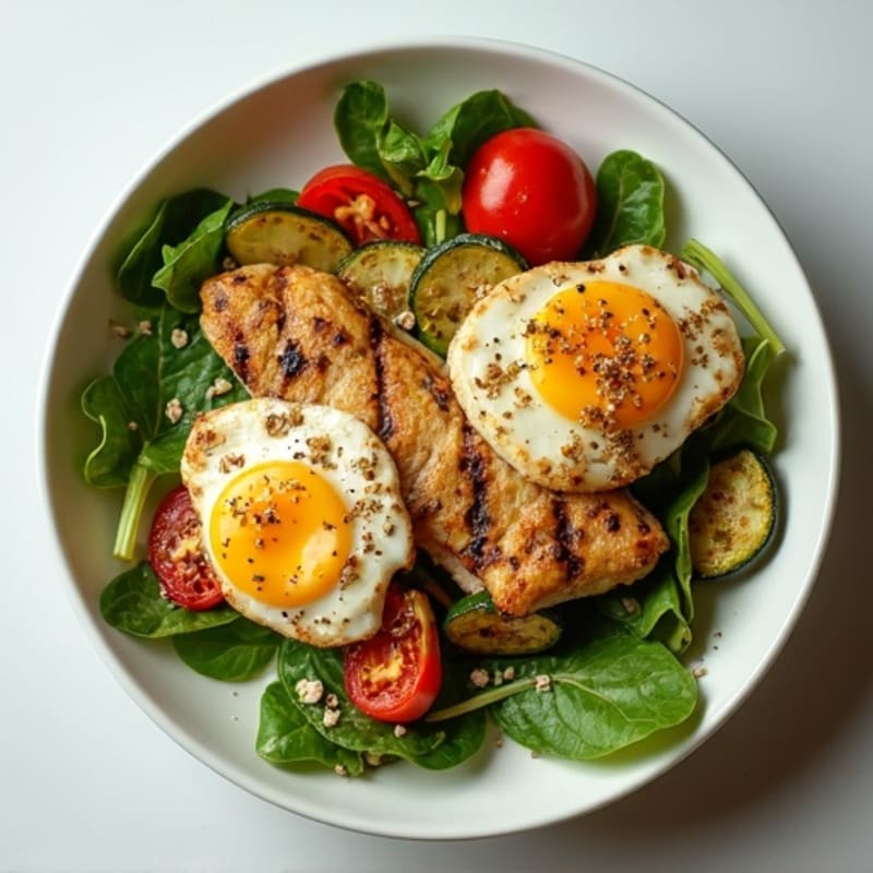 Grilled Chicken Over Mixed Greens with Roasted Vegetables