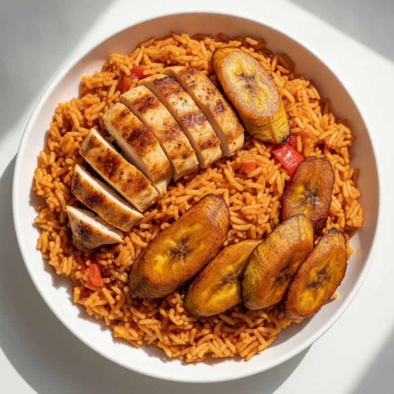 Jollof Rice with Fried Plantains