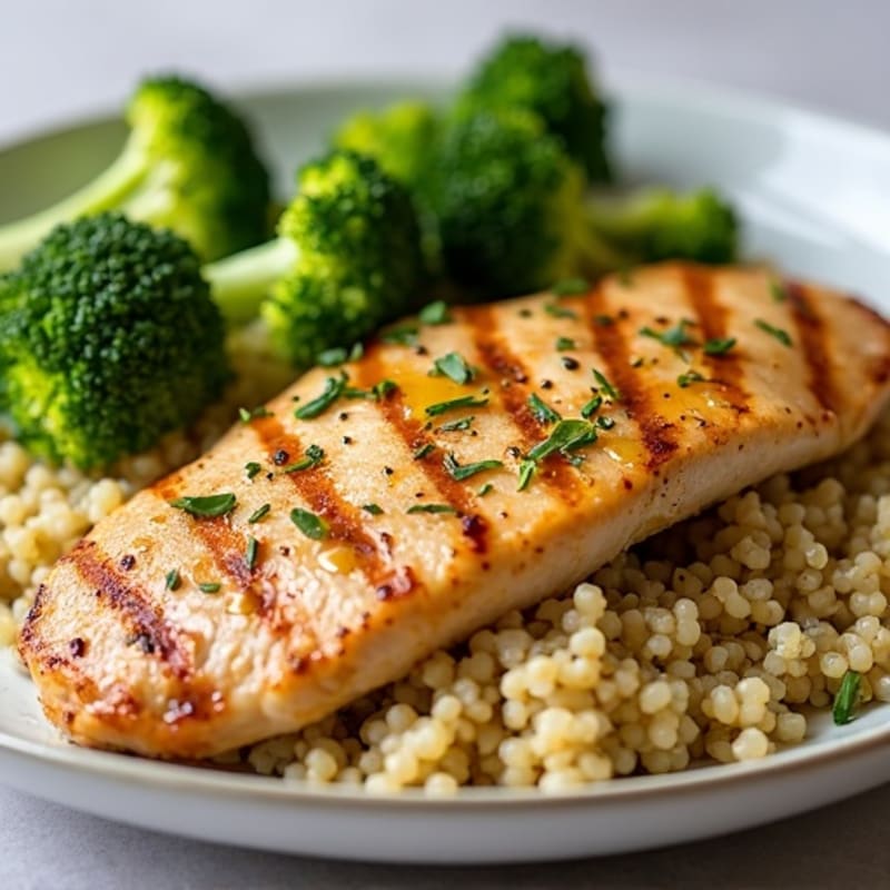 Grilled Chicken Breast with Quinoa and Roasted Broccoli