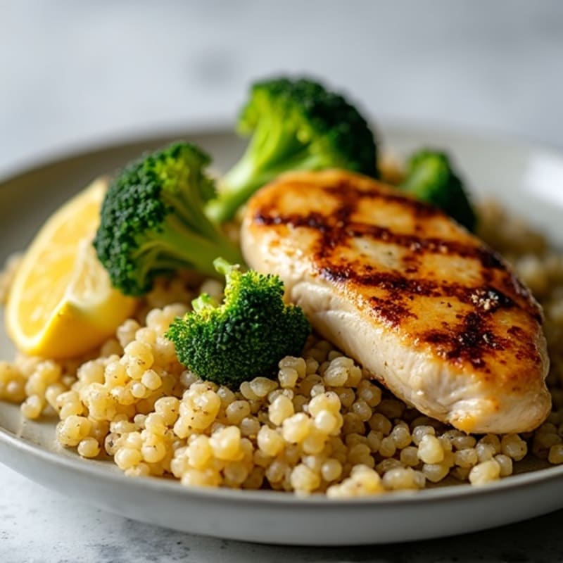 Grilled Chicken Breast with Quinoa and Roasted Broccoli