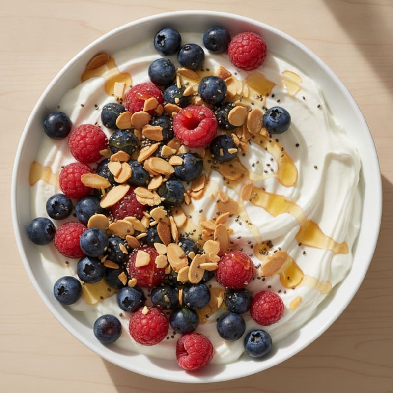 Silky Greek Yogurt Protein Bowl with Berries and Almonds