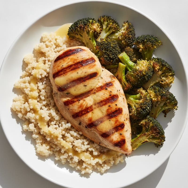 Grilled Chicken Breast with Quinoa and Roasted Broccoli