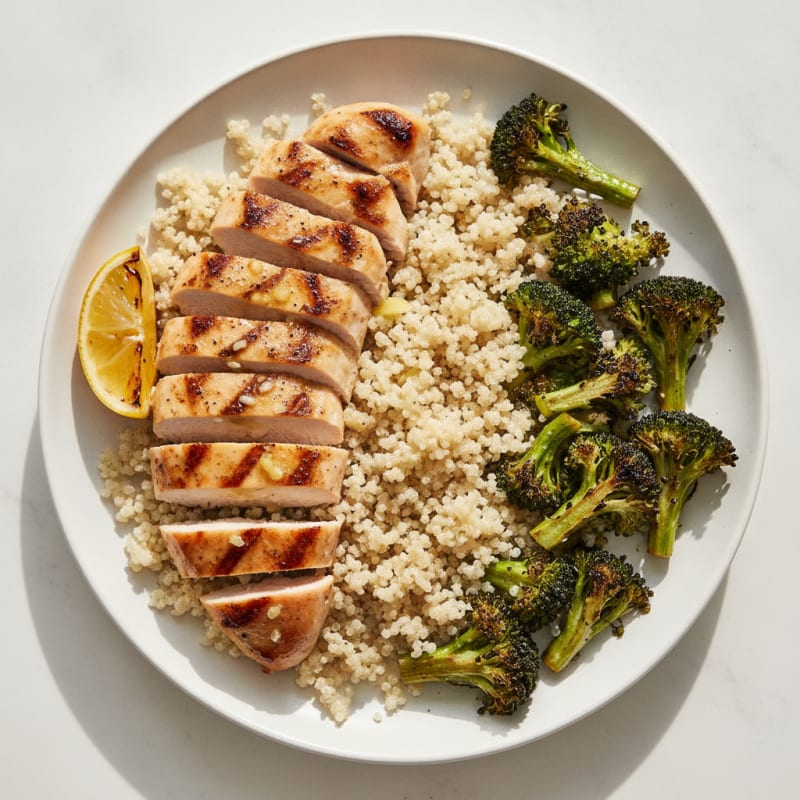 Grilled Chicken Breast with Quinoa and Roasted Broccoli