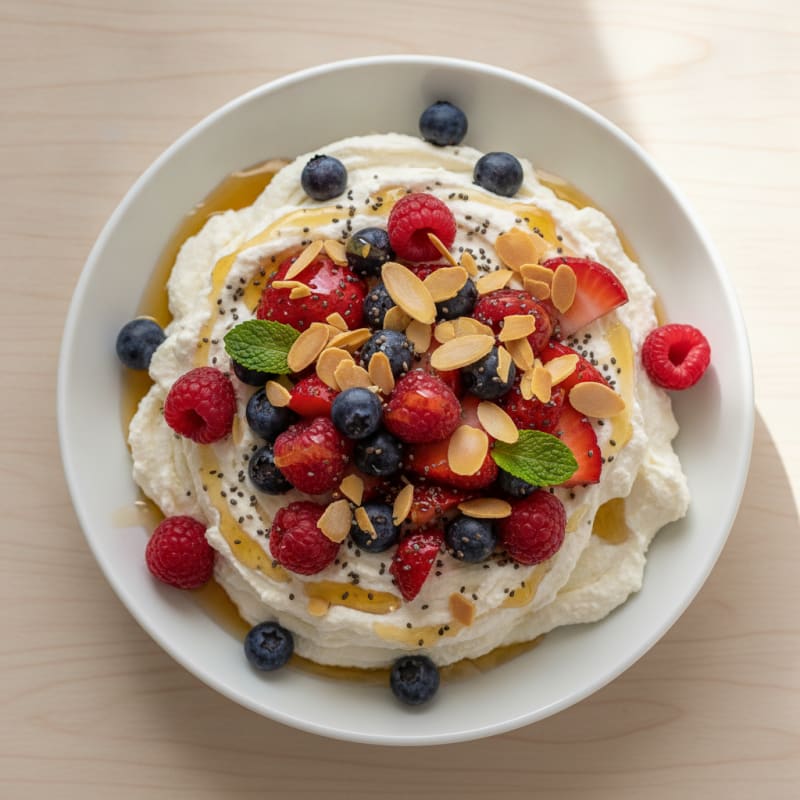 Greek Yogurt Protein Mousse with Mixed Berries