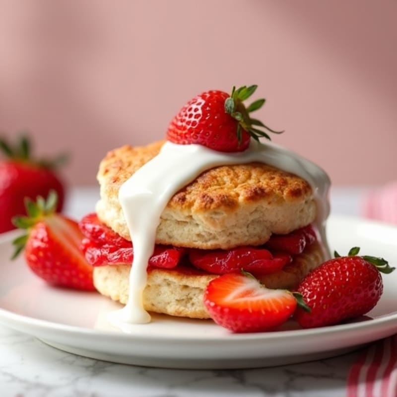 Fresh Strawberry Fluffy Biscuit with Creamy Topping