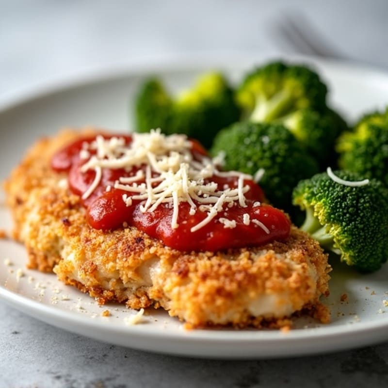 Healthy Crispy Chicken Parmesan with Roasted Broccoli
