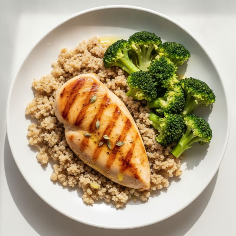 Grilled Chicken Breast with Quinoa and Steamed Broccoli
