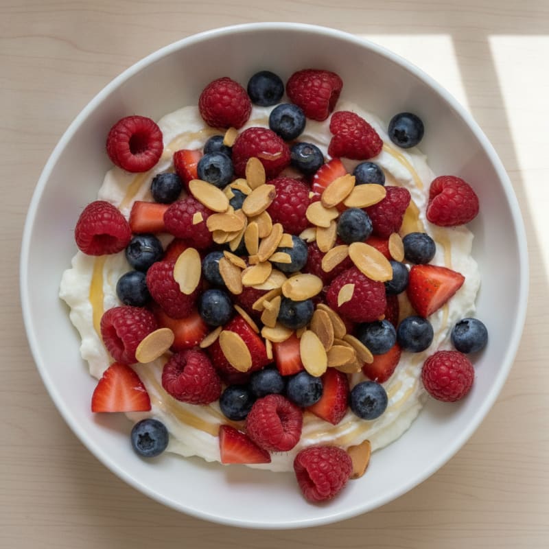 Creamy Protein Yogurt Bowl with Mixed Berries and Almonds