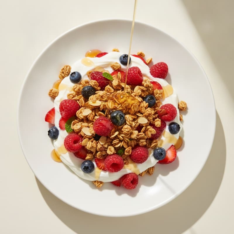 Greek Yogurt Parfait with Mixed Berries and Almond Granola