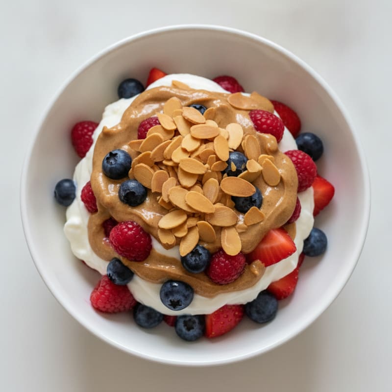 Greek Yogurt Parfait with Mixed Berries and Almond Butter