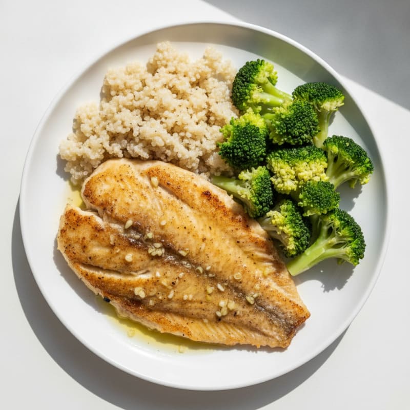 Seared Tilapia with Steamed Broccoli and Quinoa