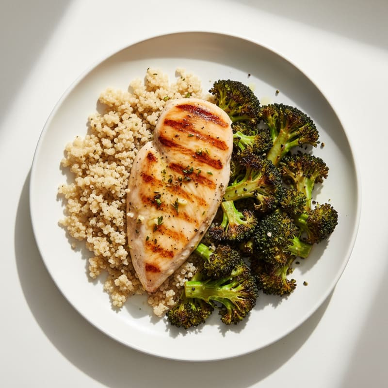 Grilled Chicken Breast with Quinoa and Roasted Broccoli