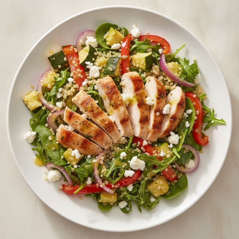 Grilled Chicken Breast Salad with Quinoa and Roasted Vegetables
