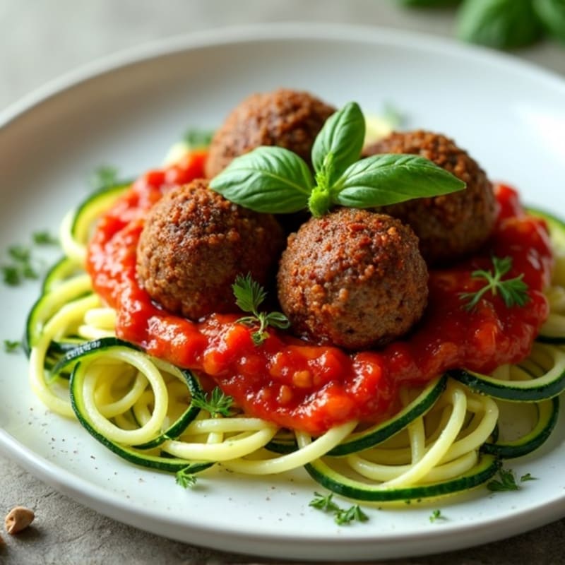 Lean Beef Meatballs with Fresh Herb Tomato Sauce and Zucchini Noodles