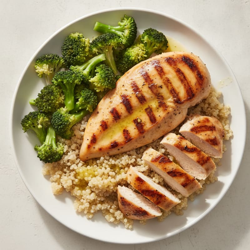 Grilled Chicken Breast with Quinoa and Steamed Broccoli