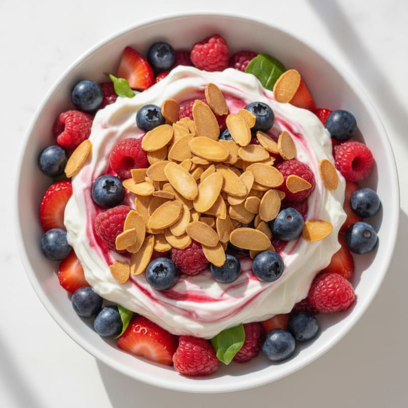 Greek Yogurt Protein Parfait with Mixed Berries and Almonds