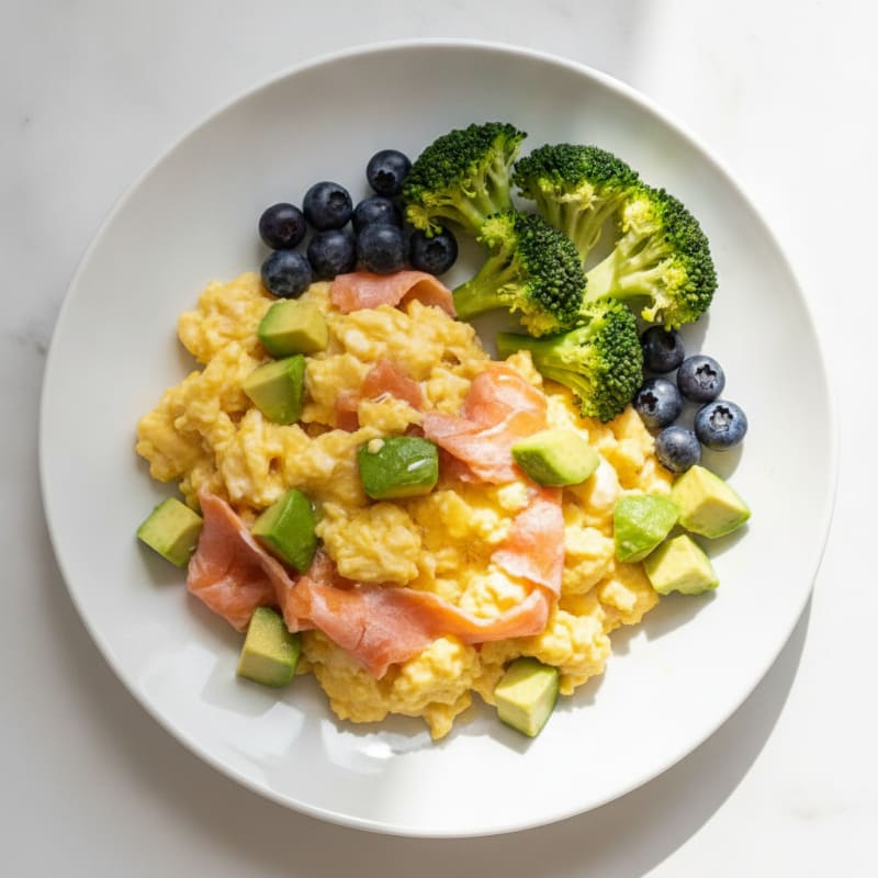 Creamy Scrambled Eggs with Smoked Salmon and Avocado