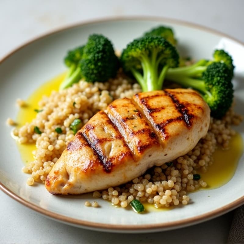 Grilled Chicken Breast with Roasted Broccoli and Quinoa