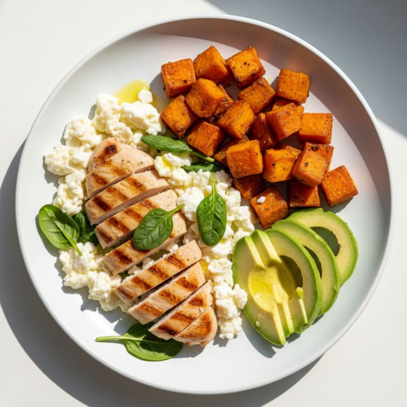 Scrambled Egg Whites with Grilled Chicken and Spinach