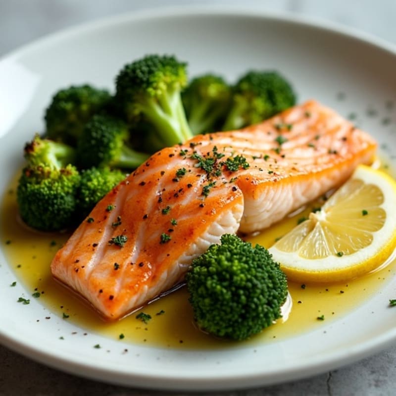 Pan-Seared Salmon with Roasted Broccoli and Lemon