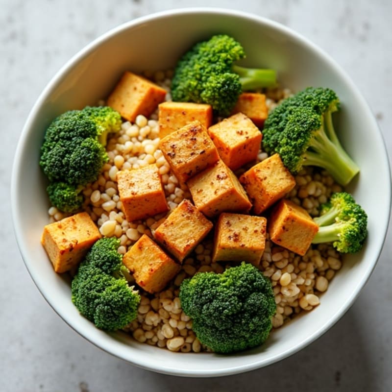 Crispy Tofu Power Bowl with Quinoa and Roasted Broccoli