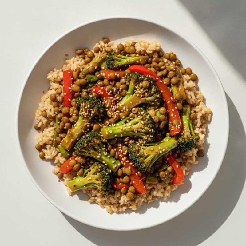 Lentil Vegetable Stir-Fry with Brown Rice