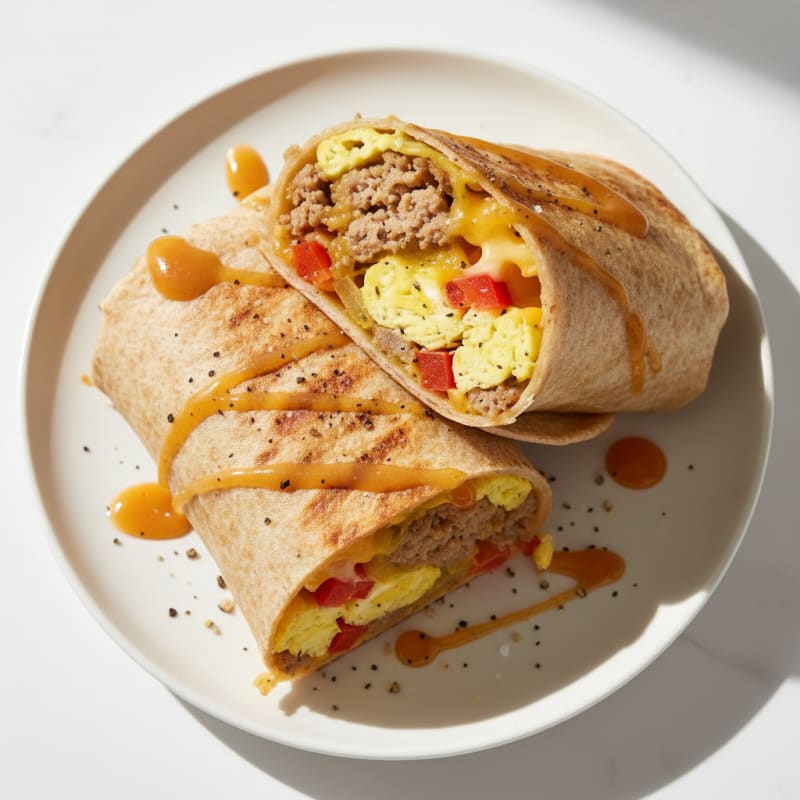 Golden Cheesy Sausage and Egg Burritos