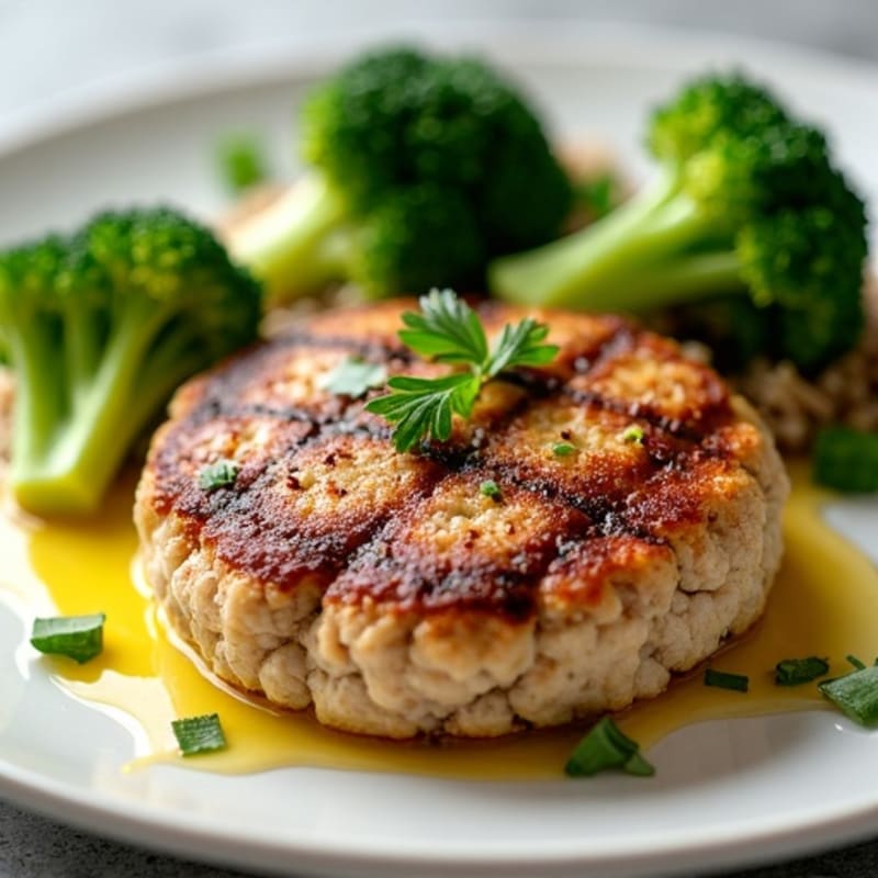 Grilled Turkey Patties with Steamed Broccoli and Quinoa