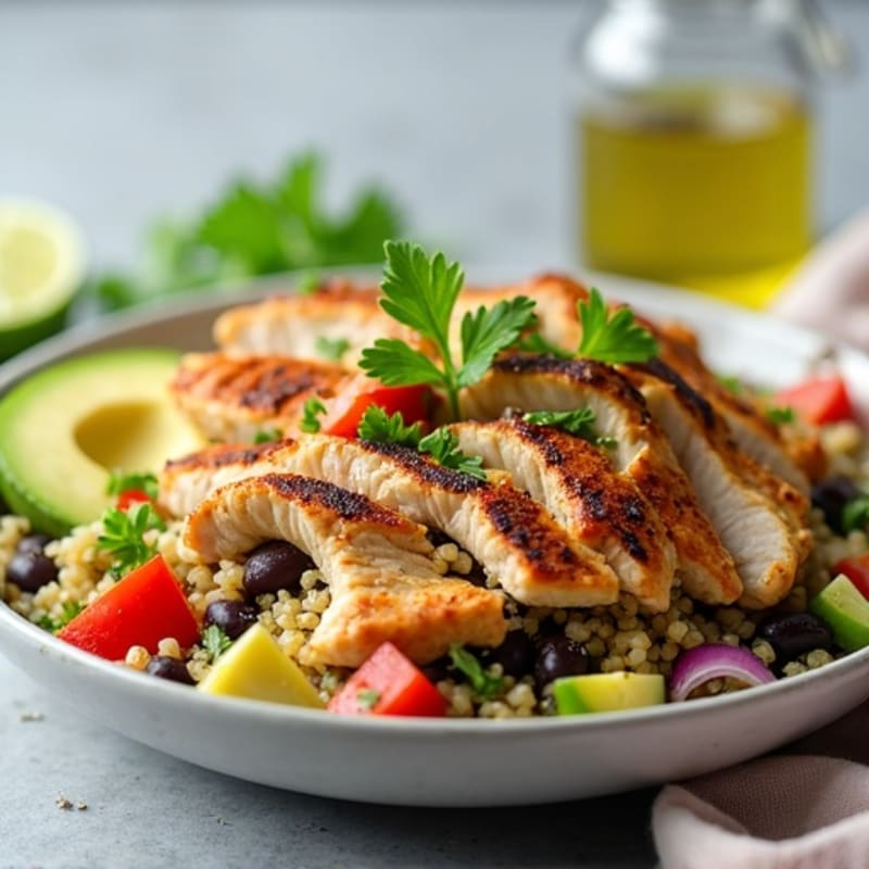 Fresh Quinoa and Black Bean Salad with Grilled Chicken
