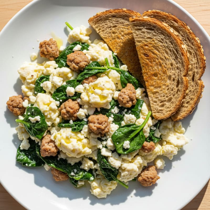 Egg White and Turkey Sausage Scramble with Spinach and Feta