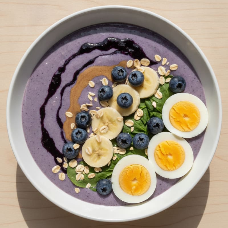 Blueberry Banana Yogurt Smoothie with Hard-Boiled Eggs