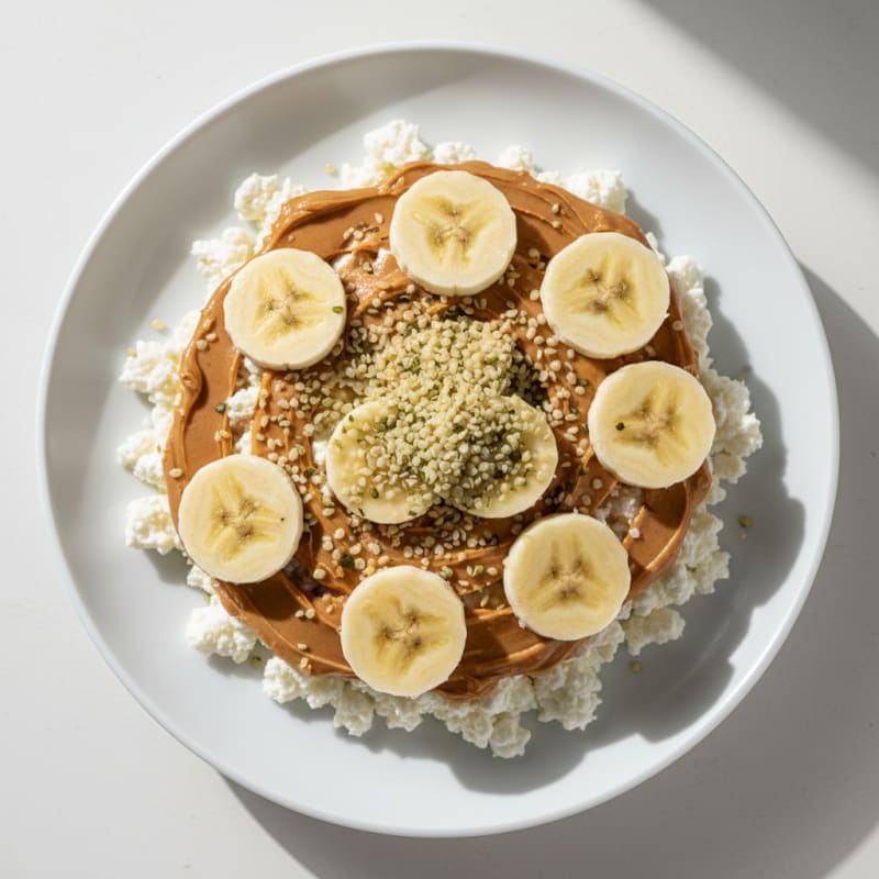 Cottage Cheese Protein Parfait with Peanut Butter and Sliced Banana