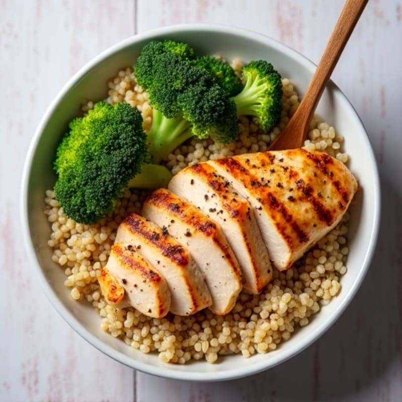 Grilled Chicken and Quinoa Bowl with Roasted Broccoli