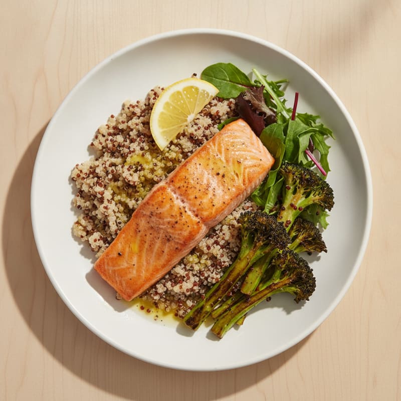 Seared Salmon Fillet with Roasted Broccoli and Quinoa