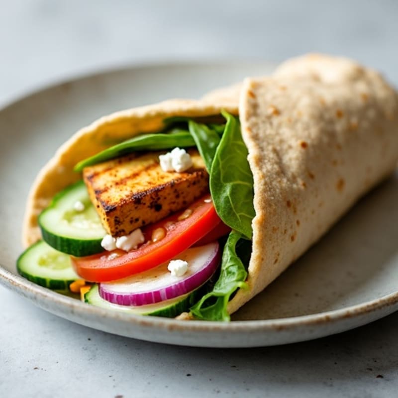 Fresh Mediterranean Veggie and Creamy Hummus Wrap