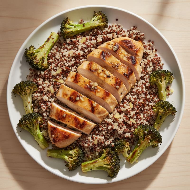 Grilled Chicken Breast with Quinoa and Roasted Broccoli
