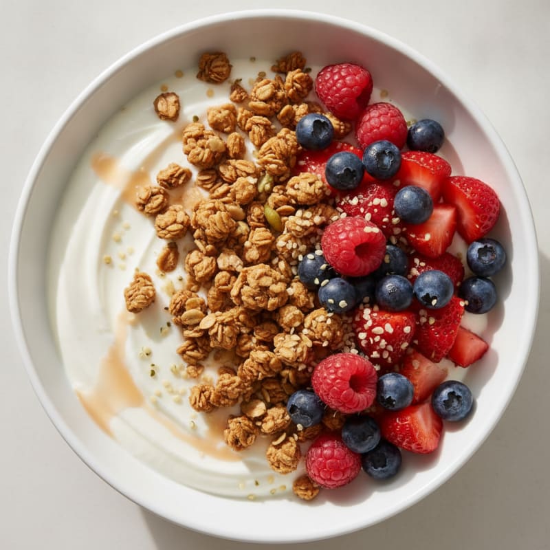 Greek Yogurt Bowl with Protein Granola and Mixed Berries