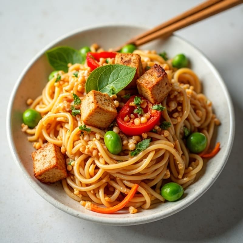 Creamy Vegan Thai Peanut Noodles with Crispy Vegetables