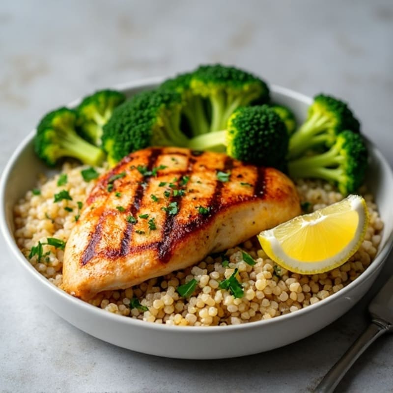 Grilled Chicken Breast with Quinoa and Roasted Broccoli