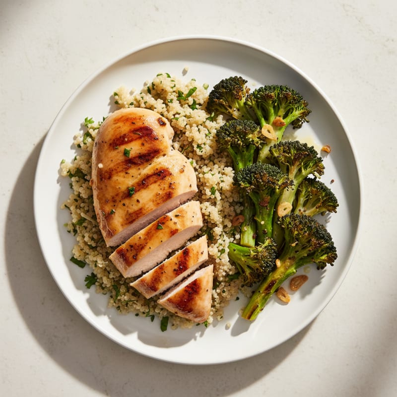 Grilled Chicken Breast with Quinoa and Roasted Broccoli