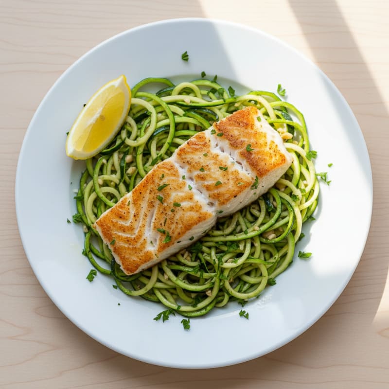Seared Cod Fillet with Zucchini Noodles