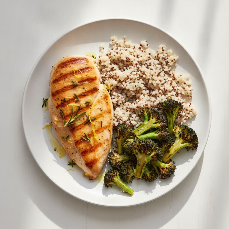 Grilled Chicken Breast with Quinoa and Roasted Broccoli