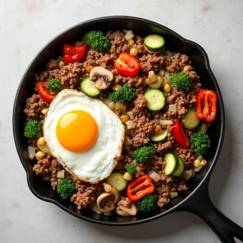 Lean Ground Beef and Crispy Vegetable Skillet