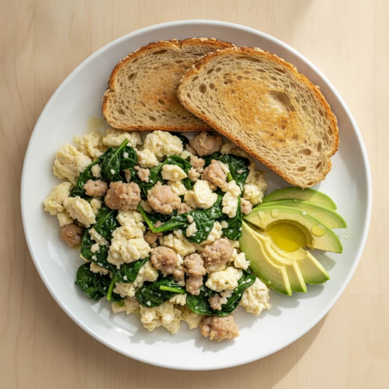 Egg White Scramble with Spinach and Turkey Sausage
