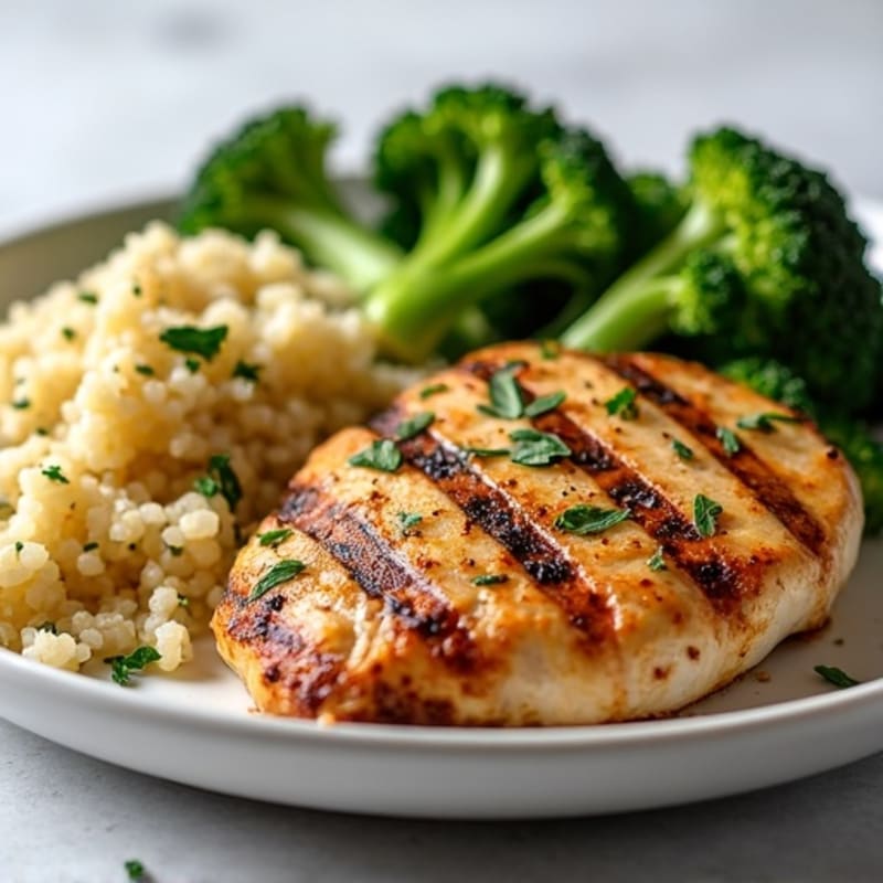 Grilled Chicken Breast with Roasted Broccoli and Quinoa