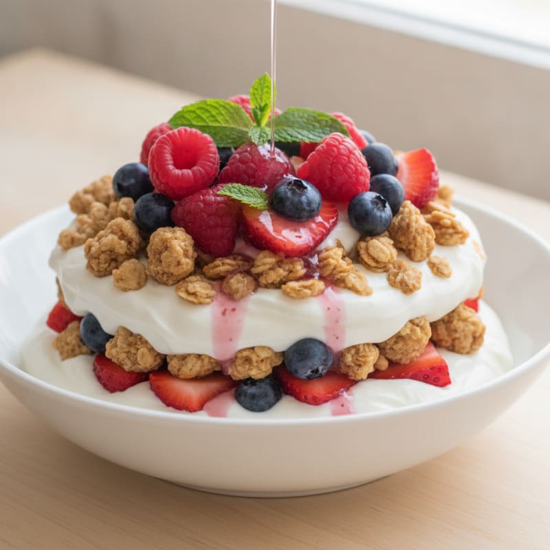 Creamy Greek Yogurt Parfait with Protein Granola and Mixed Berries