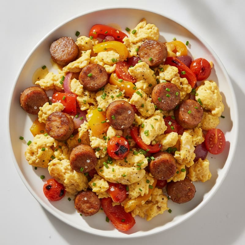 Hearty Scrambled Eggs with Roasted Vegetables