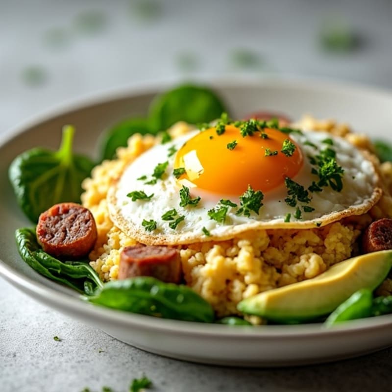 Egg White and Spinach Scramble with Turkey Sausage
